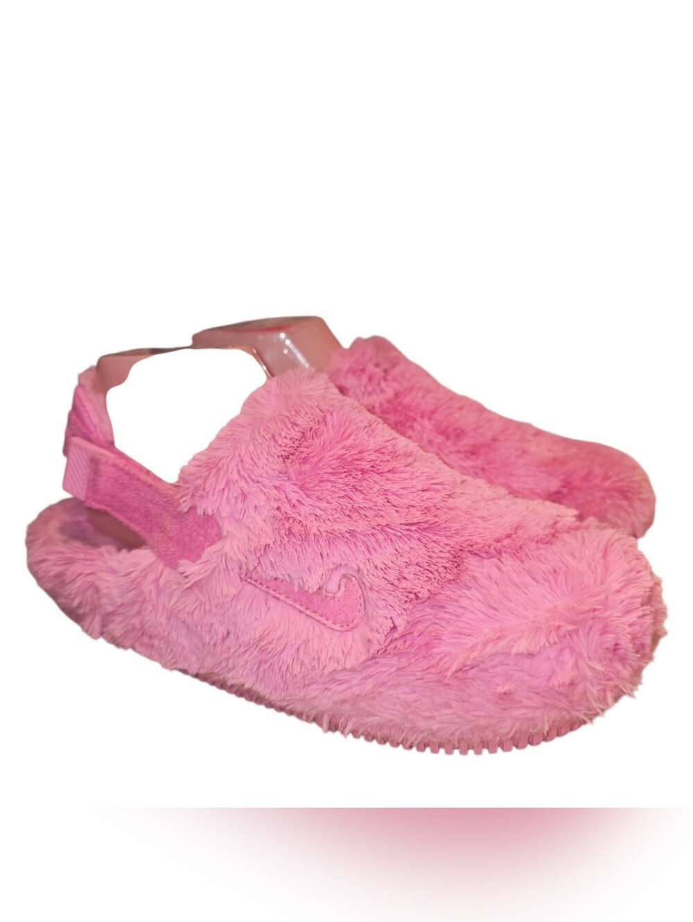 NIKE "CALM" Sz 7 Pink Embroidered Logo Slingback Teddy In/Outdoor Mule Loafers